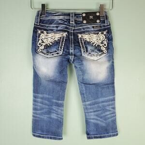 Miss Me Denim Embellished Wings Cuffed Capri Size 8
